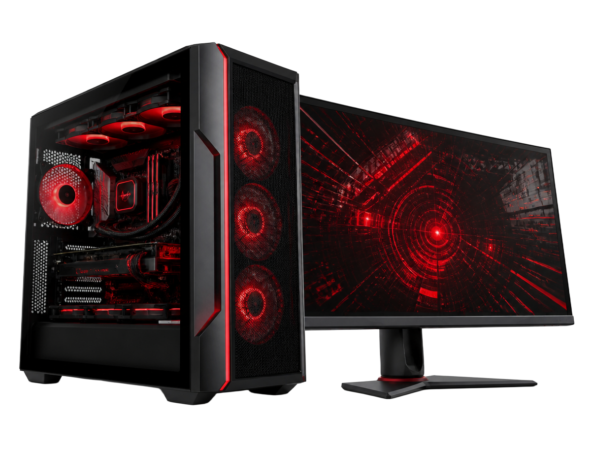 Computador tecnológico com iluminação vermelha
